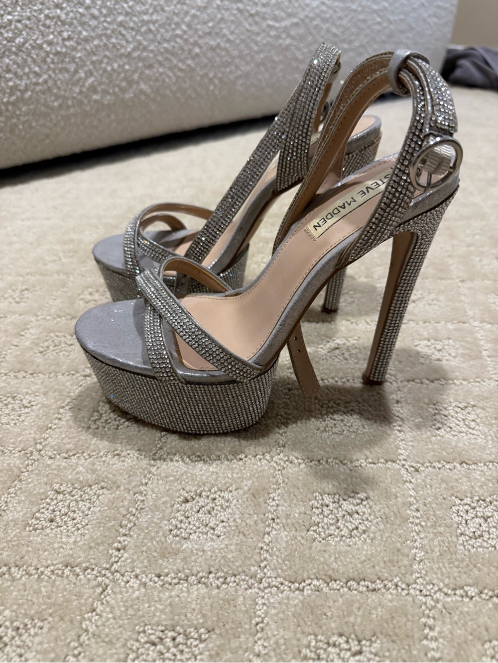 Steve Madden Silver Crystal Embellished Platform Heels